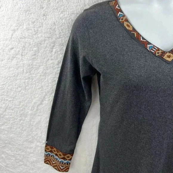 Scully NWT Women Dress S Gray Aztec Tribal Fringe Trim Sheath Long Sleeve Native - Picture 8 of 16